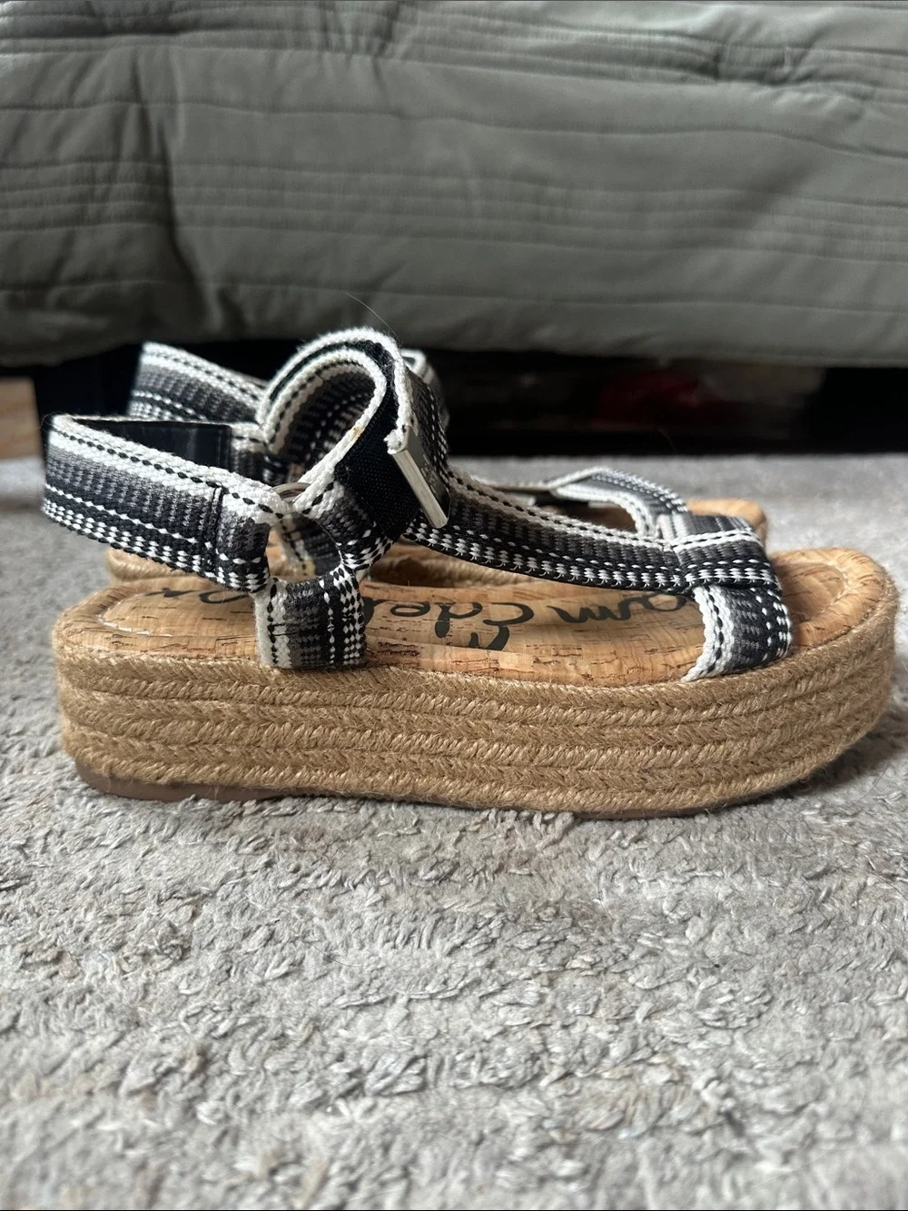 Platform Espadrille Sandals- Black and White Striped